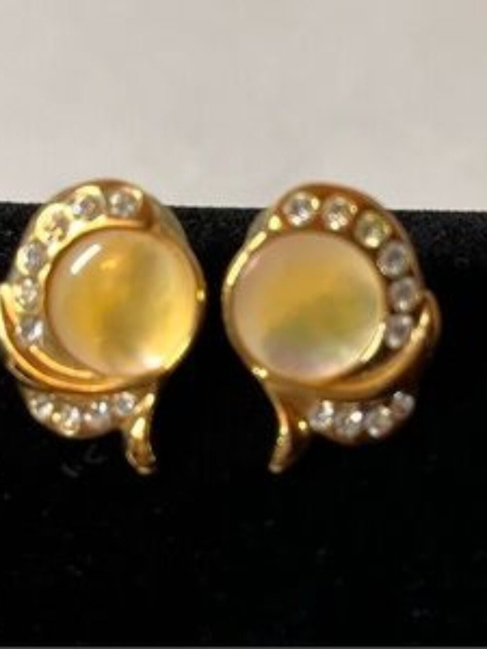 Fifth Ave Gold and Mother of Pearl Crystal Stud Earrings. New